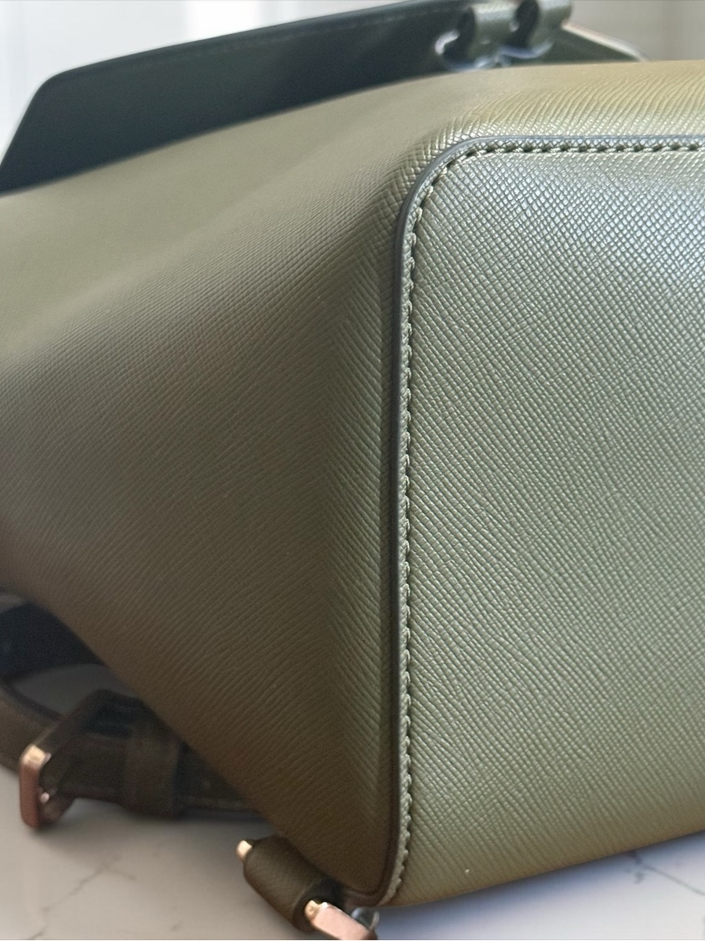 Kate Spade New York Olive Green Saffiano Leather Backpack with Adjustable Straps - Picture 9 of 12